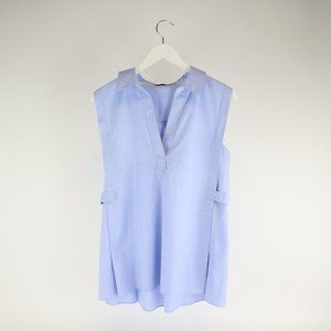 T by Alexander Wang Blue Sleeveless Collared Shirt
